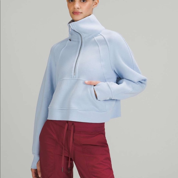 lululemon athletica Sweaters - Lululemon oversized funnel neck half-zip blue linen XS/S